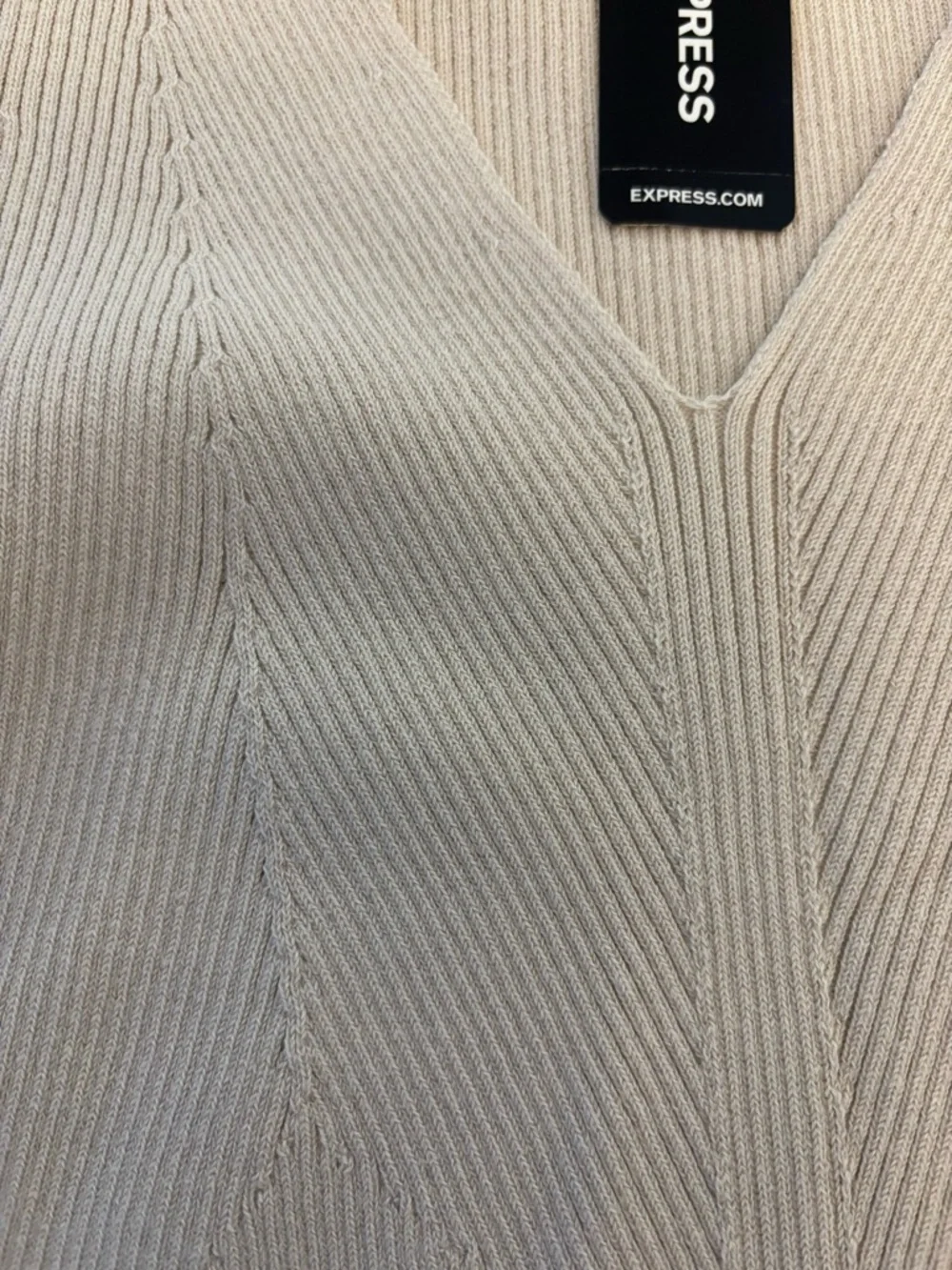 Express Beige Ribbed V-Neck Top - Picture 2 of 3
